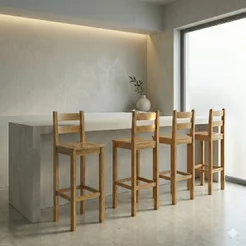 Kit 4 Banquetas Altas em Madeira Maciça Nogueira Martin Marrom 4