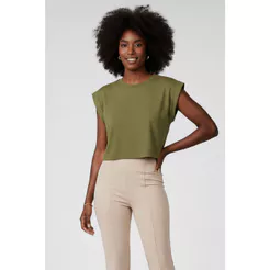 Blusa Feminina Malha Listrada Regular Marialícia Verde