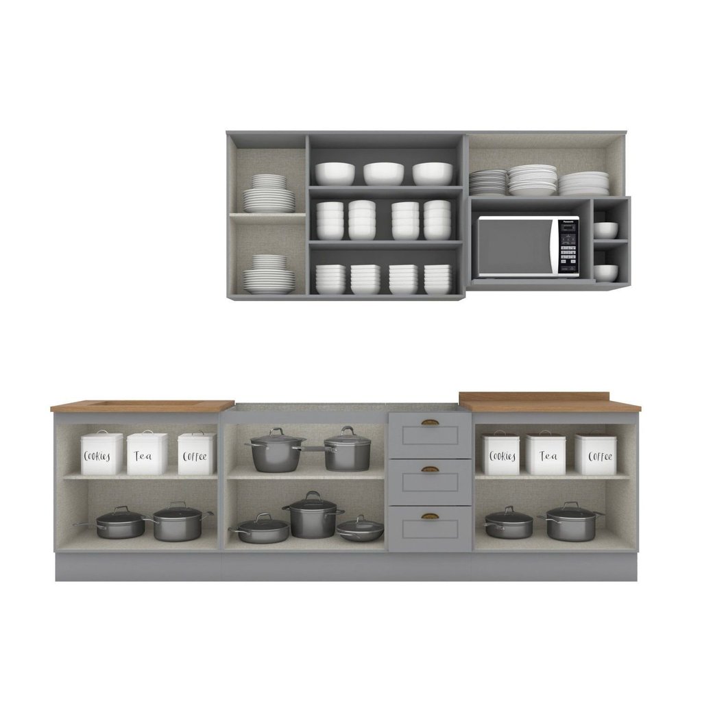 Cozinha Completa Modulada 6 Peças com Aéreo Microondas Emily Cinza/Nature Cinza/Nature · foto 2