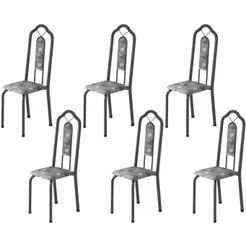 Kit 6 Cadeiras Tubular Bianca Prata/Martelado/Paraopeba Martelado Prata/Paraopeba