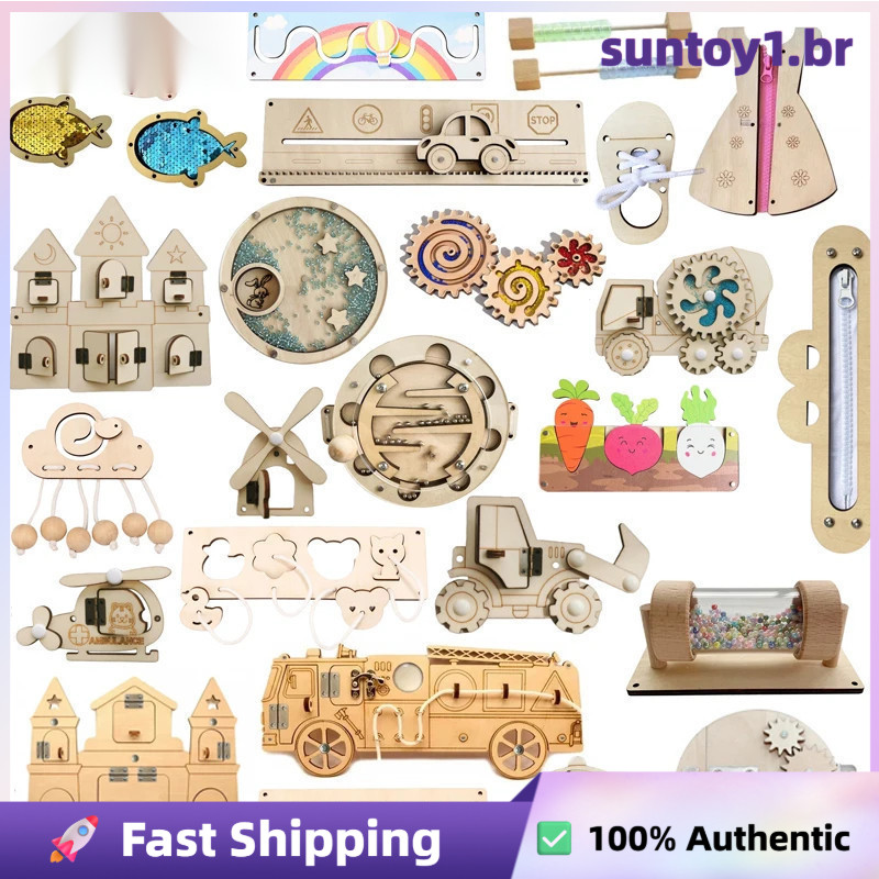 Montessori Busy Board DIY Children Parts Wood Toys Training Life Skill Lock Activity Board Accessories 1 Year Old Toddle