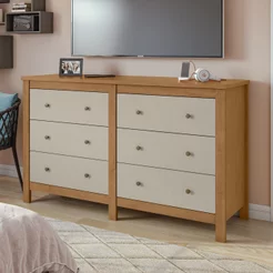 Cômoda para Quarto 6 Gavetas MDF Maggiore New 162cm Bege Amêndoa Clean/Off White Amêndoa Clean/Off White