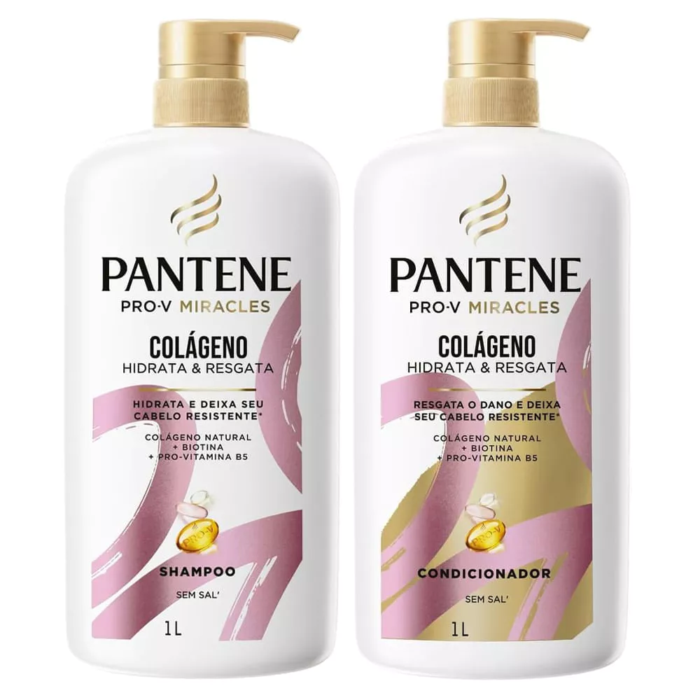 Kit Shampoo e Condicionador Pantene Pro-V Miracles Colágeno 1 Litro
