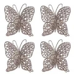 Enfeite Borboleta 7cm c 4 CV244472 Cazza Champagne