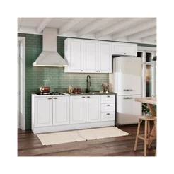 Cozinha Compacta Modulada 4 Peças com Balcão para Pia e Aéreo Emily Branco Branco