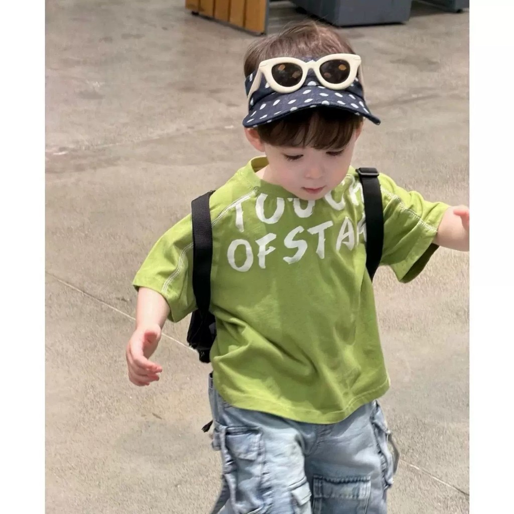 Crianças estilo coreano moda carta impressa camiseta de manga curta verão novo estilo meninos meninas moda All-Match mei