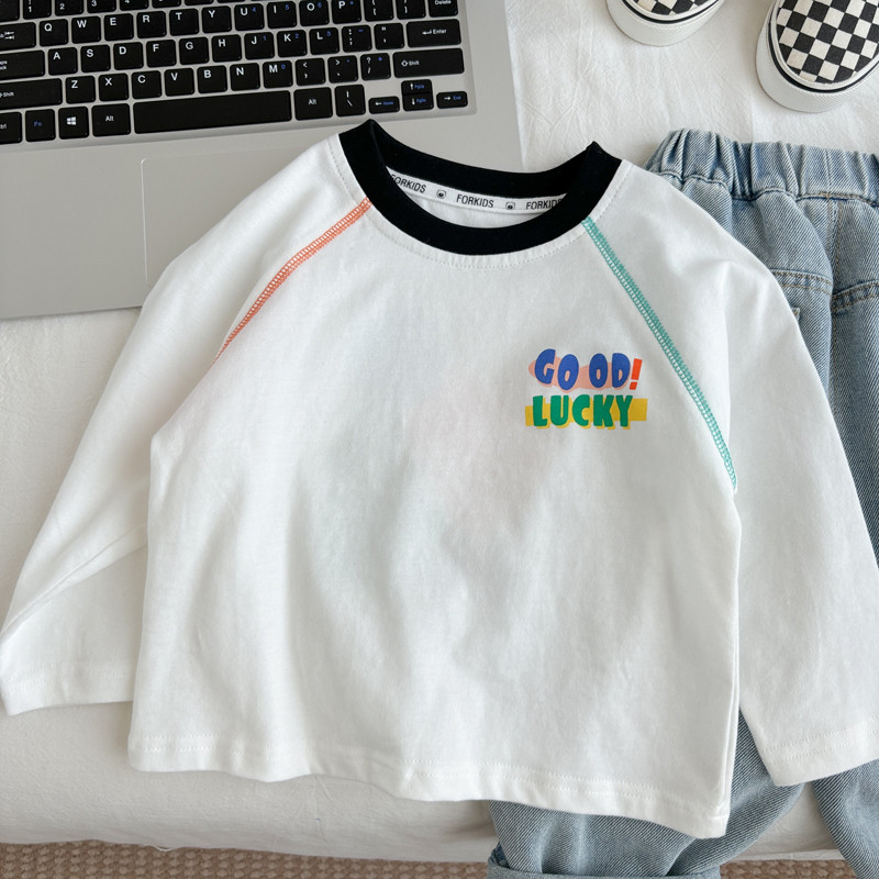 Crianças roupas de primavera de manga comprida novo estilo meninos casuais topos meninas bebê primavera roupas camisetas
