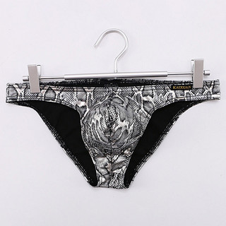Cuecas masculinas de cintura baixa, com estampa de cobra arco-íris brilhante, bolso em U e tecido elástico.