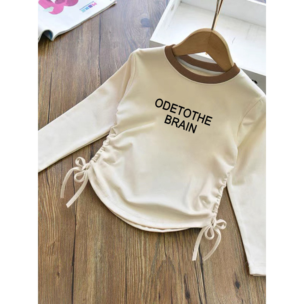 Meninas roupas de outono cor-bloqueando manga comprida camiseta início do outono grandes crianças camisa de fundo intern