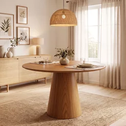 Mesa de Jantar Redonda Base Cone 4 Lugares Madeira Maciça Laminada Lyon Marrom/Amadeirado 120