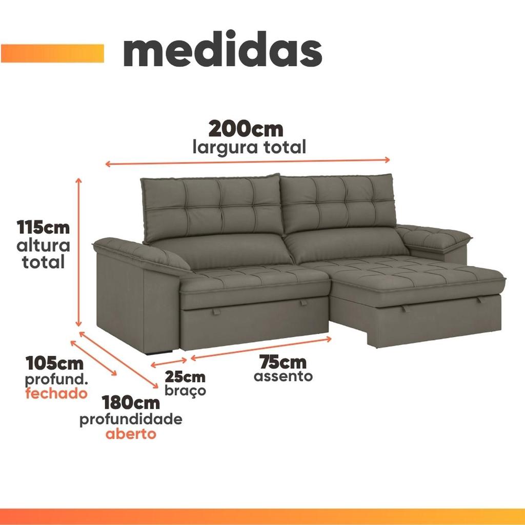 Sofá Retrátil e Reclinável 3 Lugares 2m Monique — imagem 2 de 2