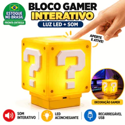 Luminária Super Mario Bros Bloco Interrogação LED Com Som Recarregável USB Abajur Gamer Quarto Presente Criativo