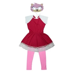 Fantasia Sonic Menina Infantil Rosa Vestido Emy Luxo com Calça e Máscara Festa Carnaval Halloween