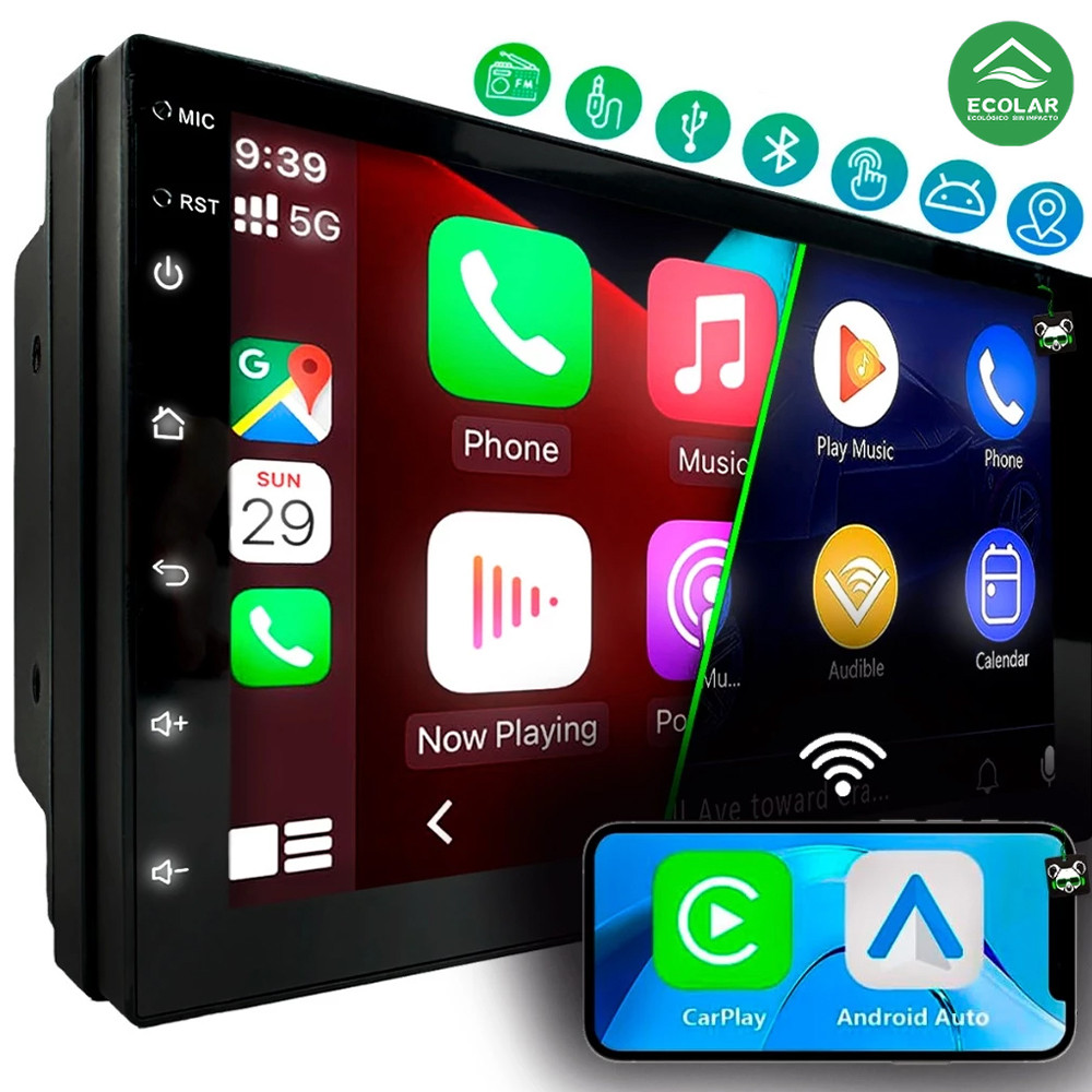 Android Carro Player 7”9” Tela de Toque 2 Din  4+64GB GPS Bluetooth Wifi Estéreo Rádio Carplay & Câmera de Ré