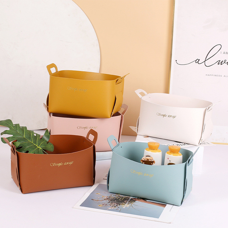 Cesta Multifuncional De Couro Para Armazenamento De Produtos De Higiene Pessoal E Cosméticos