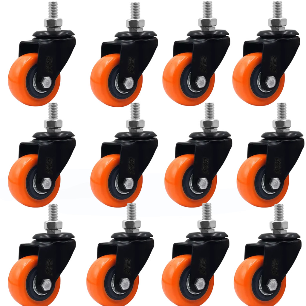 Kit 12 Rodas Rodizio com Parafuso Espiga 3/8 Rodinhas para Moveis Giratoria Reforçada Antiruido PVC