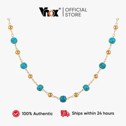 Vnox Banhado A Ouro Turquesa Frisado Acessórios Link Corrente Colar Feminino Meninas Ajustável Não Desbotamento Estilo B