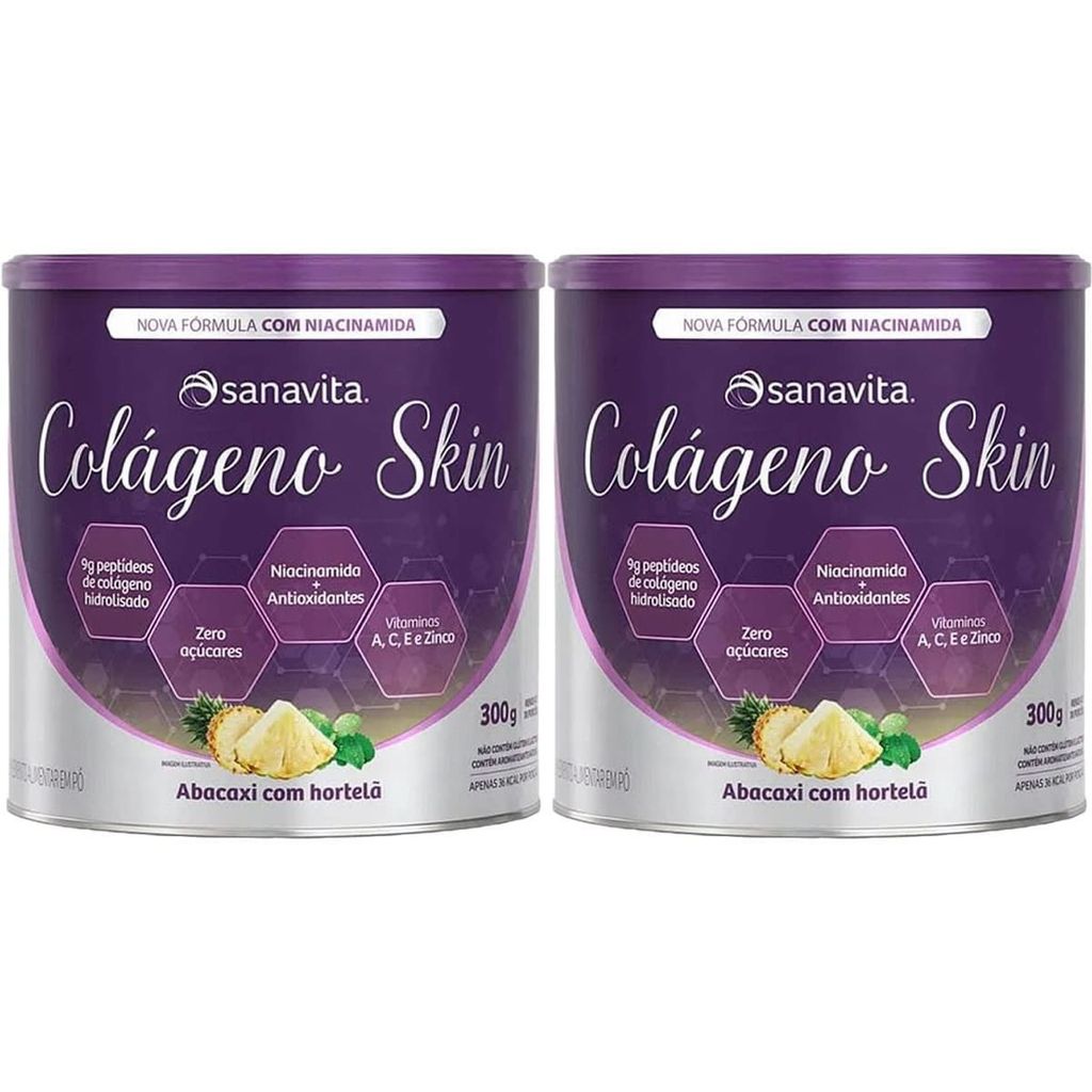 Kit 2X Colágeno Skin - 300g Abacaxi com Hortelã - Sanavita em Oferta na Shopee