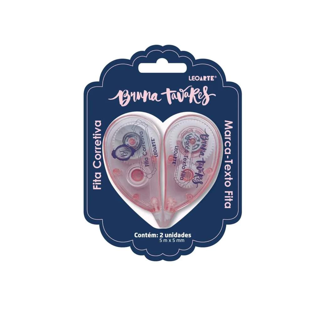 Fita Corretiva + Marca Texto Fita 5mm x 5m Bruna Tavares - Blister com 2 Unidades Leonora - 10578