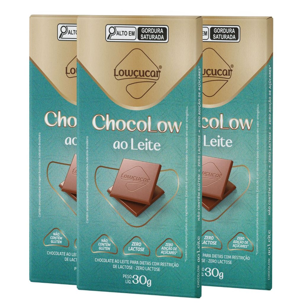 Kit 3 Unid. de Chocolate Chocolow ao Leite Zero Lactose 30G -  Marca Lowçucar em Oferta na Shopee