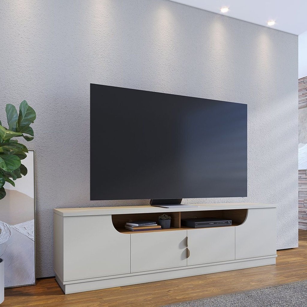 Rack para TV até 75 Polegadas Santorini 200cm Off White Matte/Freijó