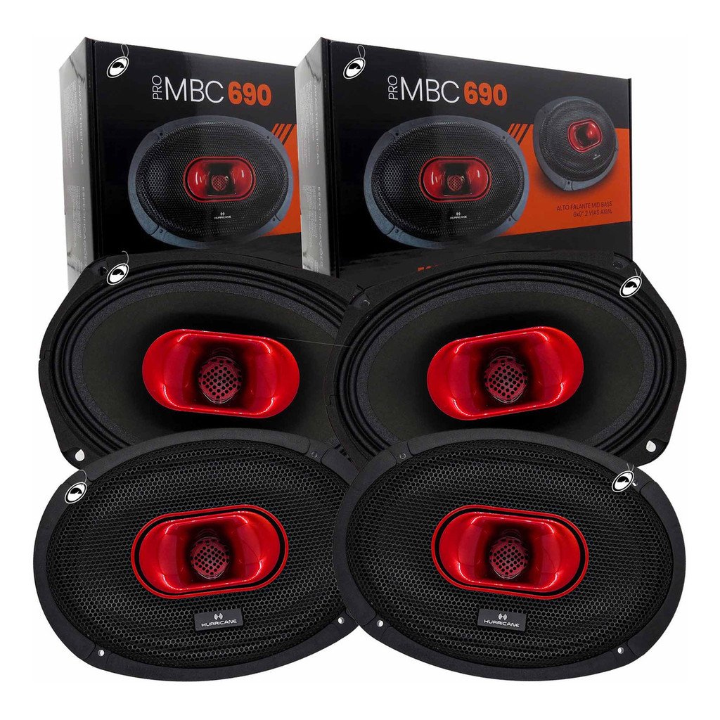 2 Pares Alto Falante Medio Grave Corneta Hurricane Pro MBC690 6x9 2 Vias 230W RMS 4 Ohms