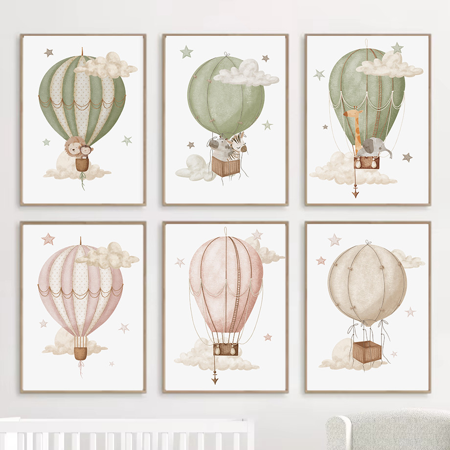 Balão Aquarela Animal Macaco Leão Poster Imprime Pintura Em Tela Fotos Quarto Infantil Decoração Do Berçário