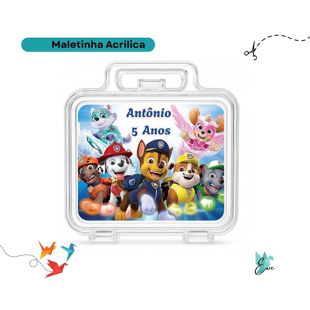 Kit 30 Maletinhas Patrulha Canina Personalizada | Lembrancinha Festa de Aniversário Infantil | Maleta Acrílica