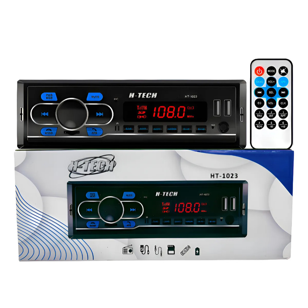 Som Rádio Automotivo Bluetooth Usb Card Sd Aux Fm Mp3 H-tech em Oferta na Shopee