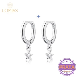 1 Par Brinco Argola Prata 925 Com Pingente Estrela Zircônia Cravejado - Feminino Brilhante e Atemporal Presente