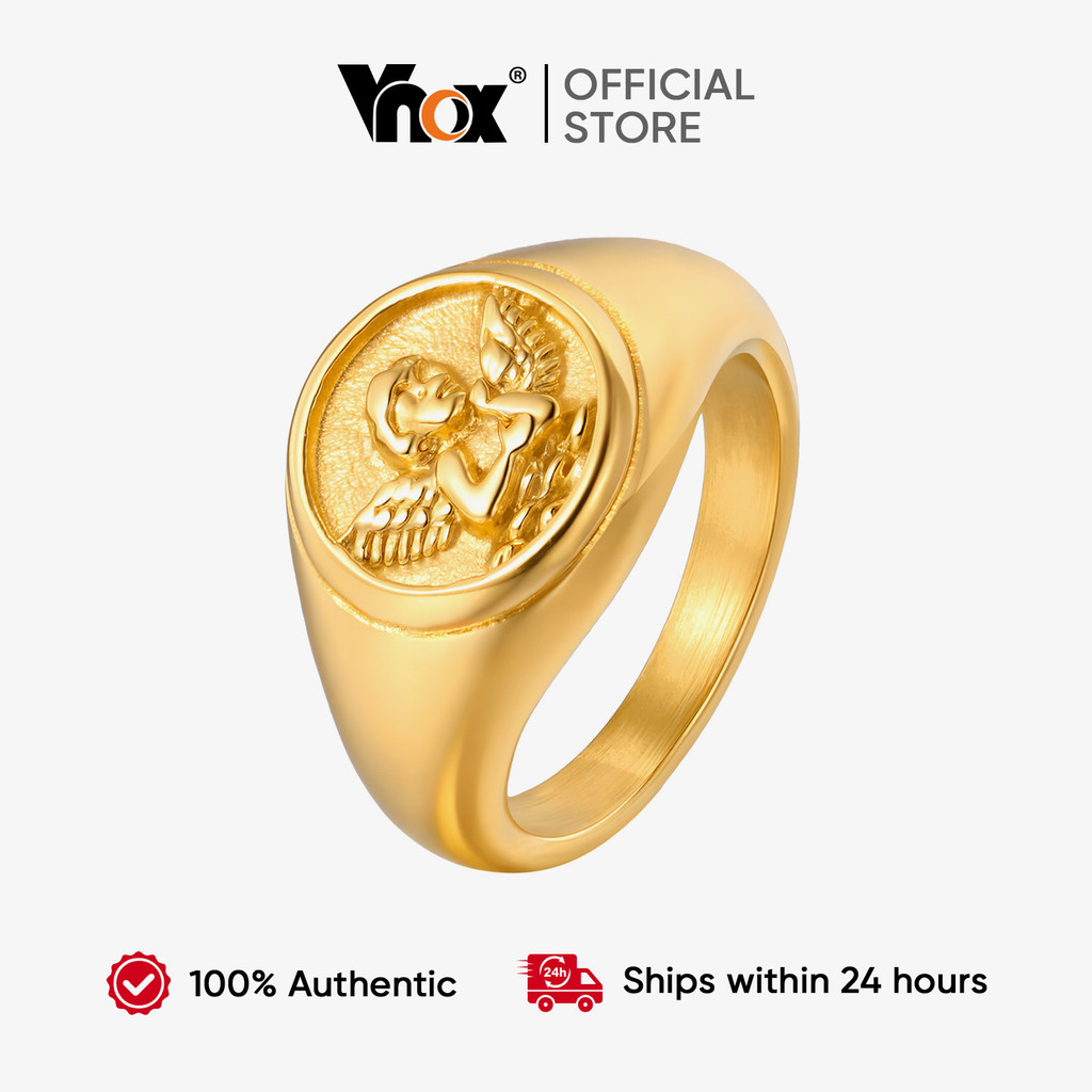 Vnox Ouro Cupido Anel Feminino Masculino Casal Meninas Aço Inoxidável Amor Robusto Amante Jóias Presente em Oferta na Shopee