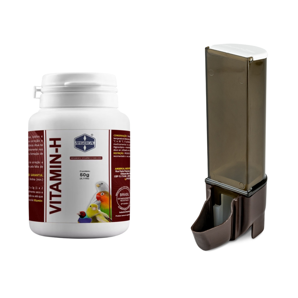 Vitamin H Amgercal (50g) + Comedouro Automático Sertão Âmbar Malha Larga (100ml)