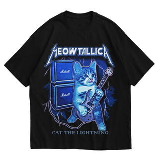 Camiseta Masculina Premium 100% Algodão Metallica Meowtallica Gato Guitarra Envio Imeditado