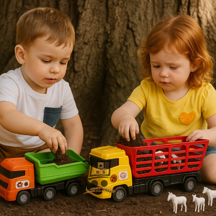 Kit 2 Caminhão Brinquedo Caçamba E Boiadeiro Articulado Com Animais Infantil Super Frotinha Divplast em Oferta na Shopee