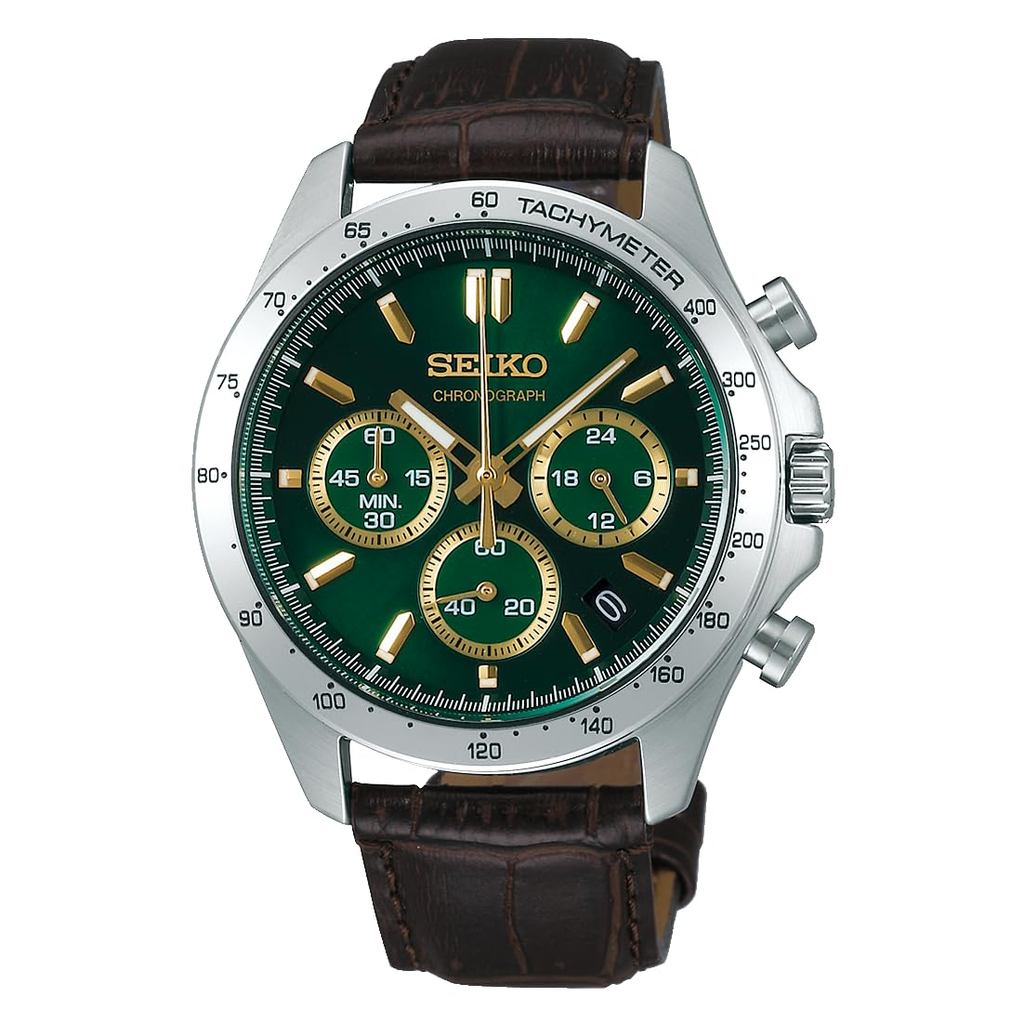 Relógio masculino marrom Seiko Selection Quartz Chronograph (três linhas horizontais) SBTR017
