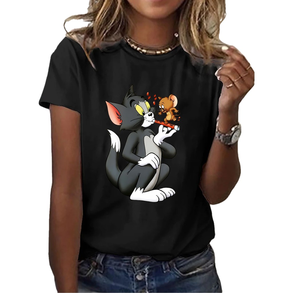 BR.Moonlight Camiseta Feminina Tom Jerry Gato Rato Cartoon Clássico Estampada Confortável Divertida Estilosa Moda Casual