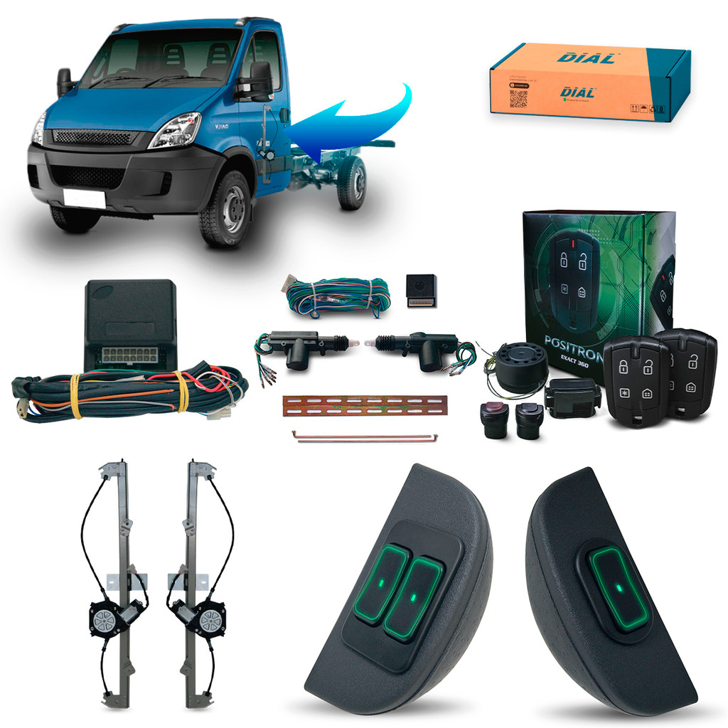 Kit Vidro Eletrico + Trava e Alarme Positron Iveco Daily (2008/2018) Ultraled Verde