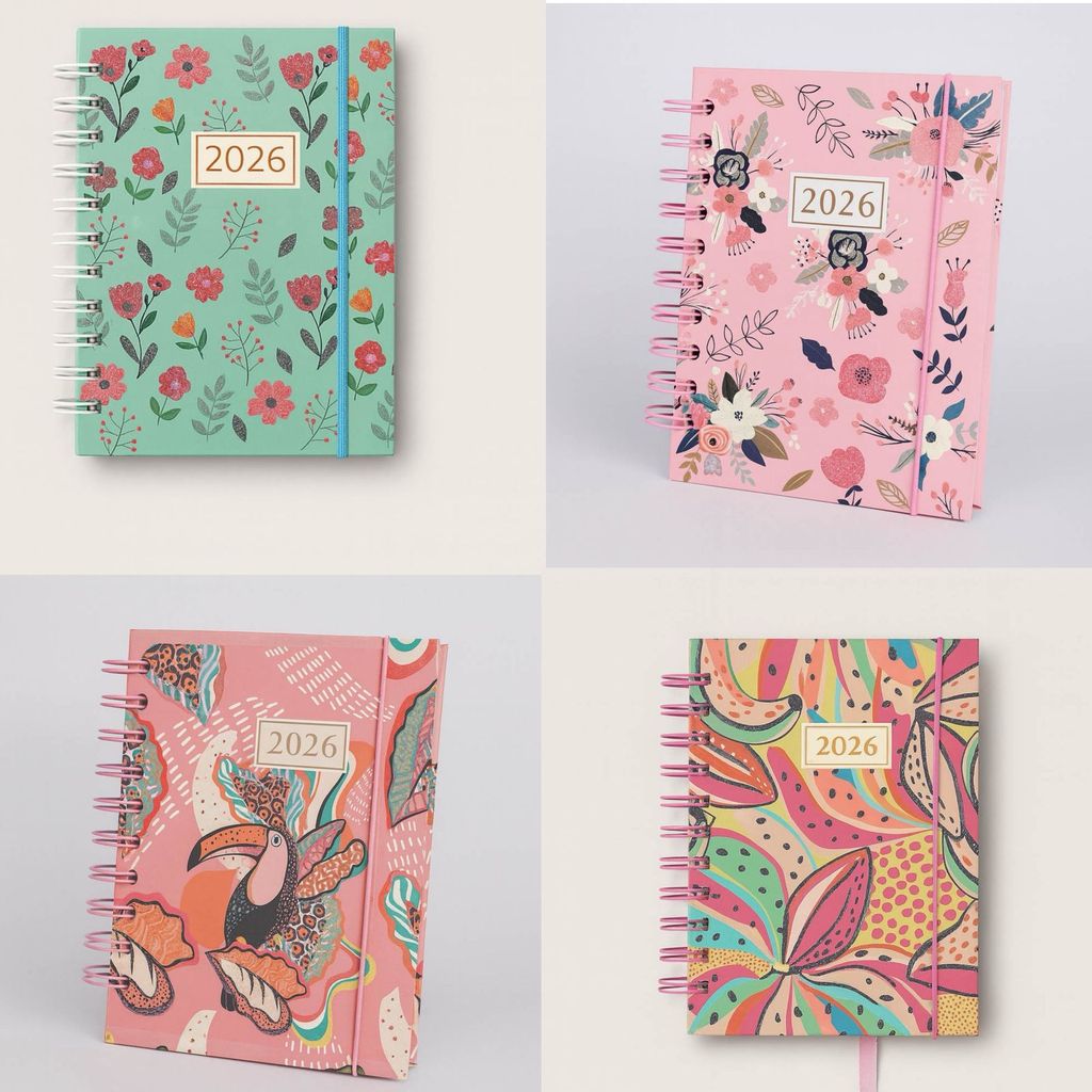 Agenda 2026 Floral/Tropical Pequena Espiral Capa Dura 336 Páginas em Oferta na Shopee