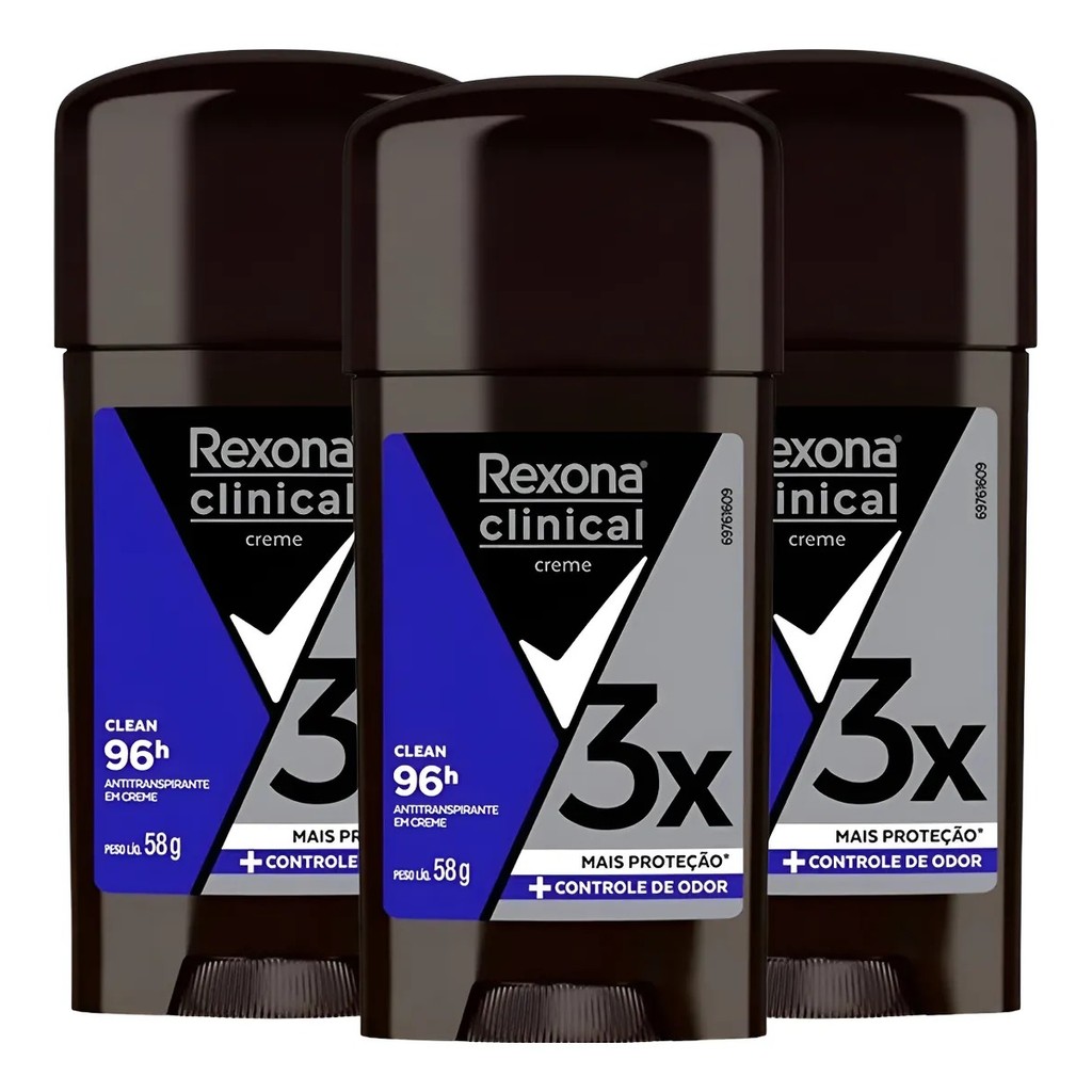 KIT C/ 3 DESODORANTE CREME REXONA CLINICAL MEN CLEAN 58G em Oferta na Shopee