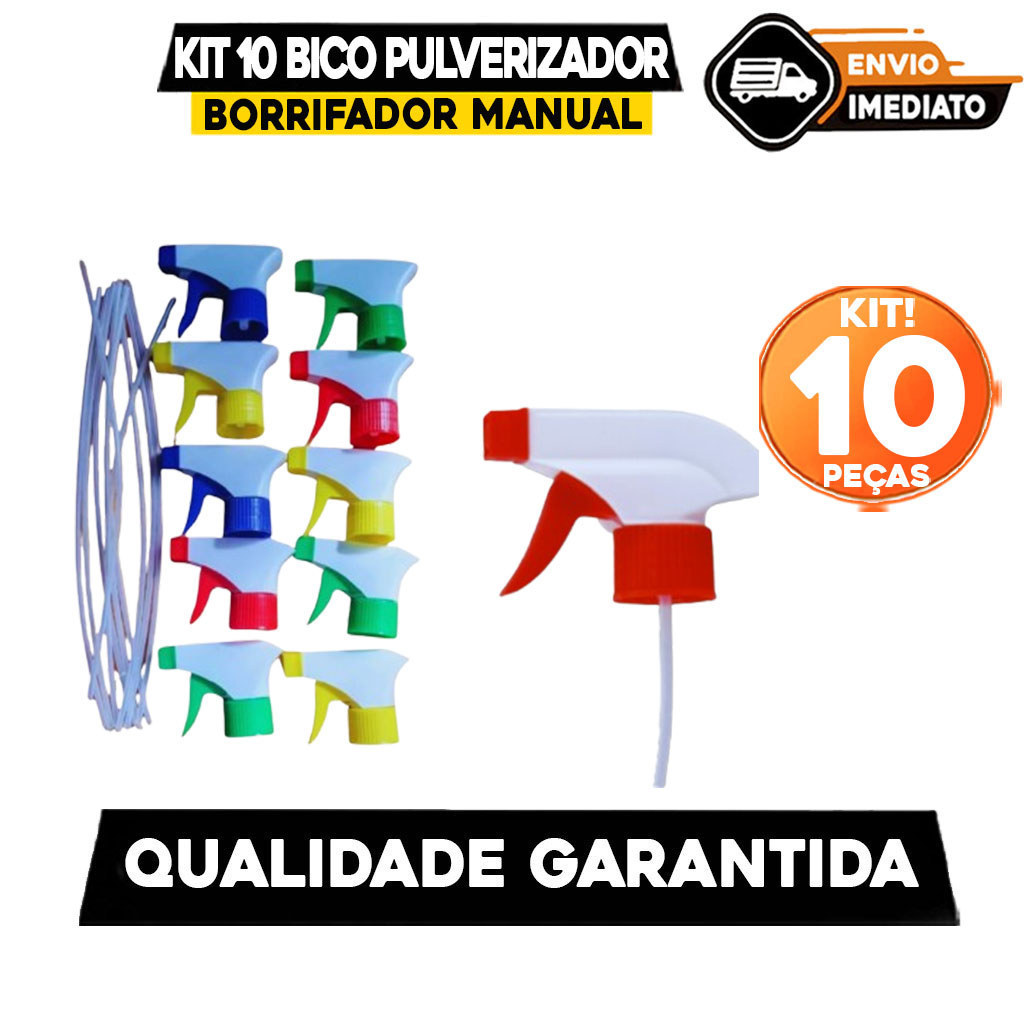 Kit Conjunto 10 Gatilhos Bico Pulverizador Encaixe Borrifador Manual Garrafa Pet Qualidade Garantida Cores Sortidas