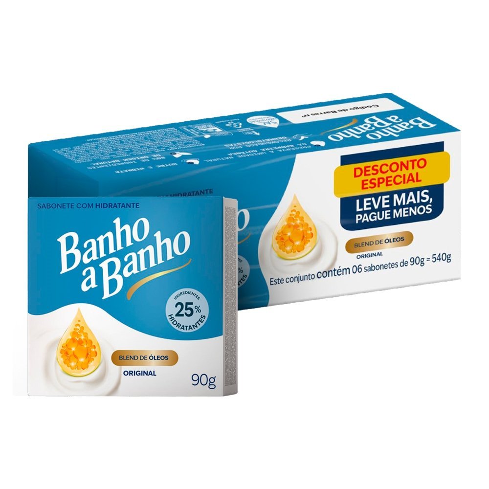 Sabonete Hidratante Banho a Banho Original 90g - Leve Mais Pague Menos - Embalagem com 6 Unidades