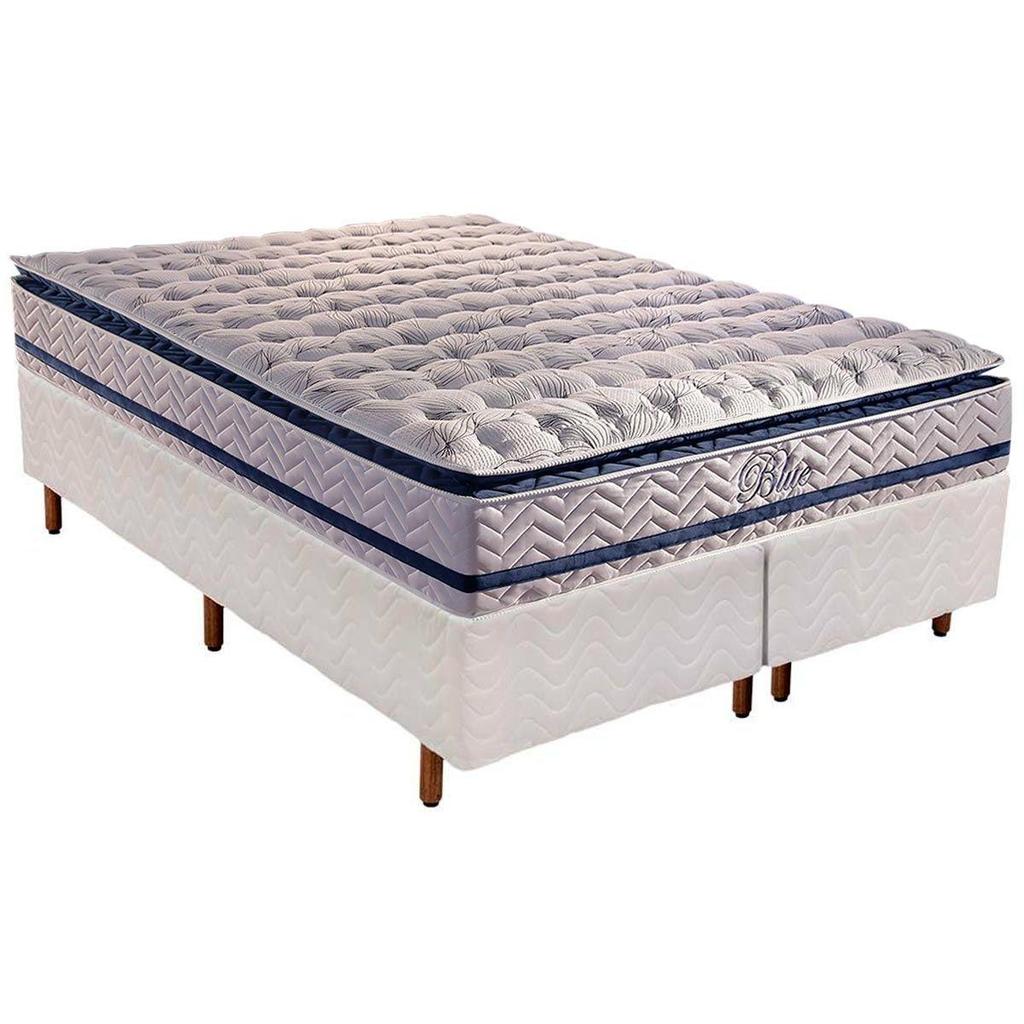 Cama Box Queen: Colchão Molas Ensacadas Paropas MasterPocket Blue + Base CRC Rústico White(158x198)