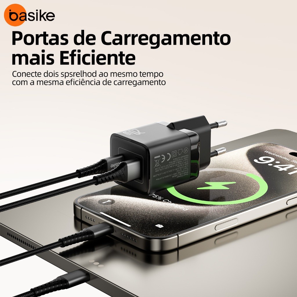 Carregador Turbo Basike 20W USB-C Tipo C para iPhone Samsung Xiaomi Motorola BA-