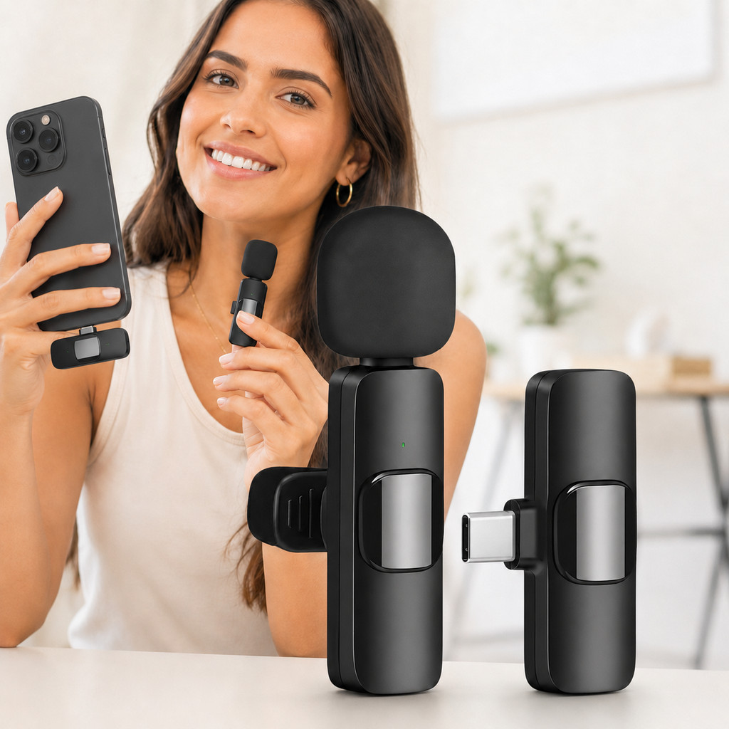 Microfone Lapela Wireless Com Cancelamento De Ruído Para Gravação E Vídeo