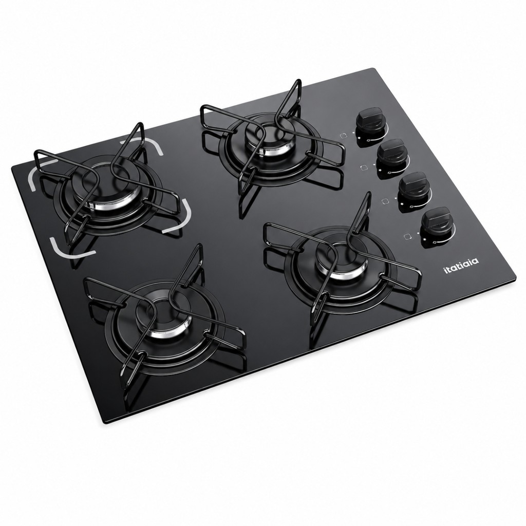 Cooktop Essencial 4 Bocas Mesa Vidro Preto Bivolt Itatiaia