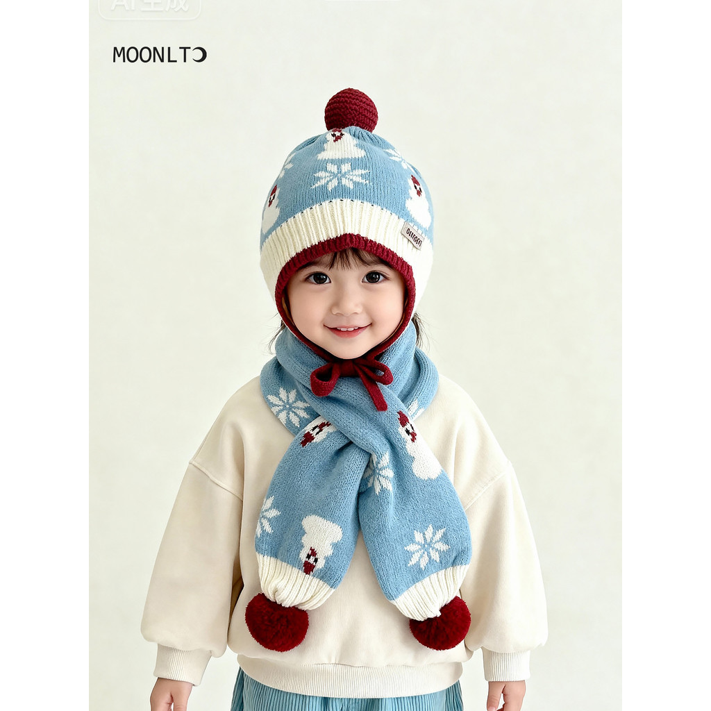 Crianças chapéu cachecol conjunto outono inverno masculino feminino bebê quente à prova de vento engrossado proteção de