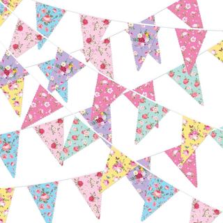 MARFOREVER 4 String Vintage Floral Triangle Bunting Banner, 39.4 Ft Wildflower Bunting Flags Flower Banners for Afternoo