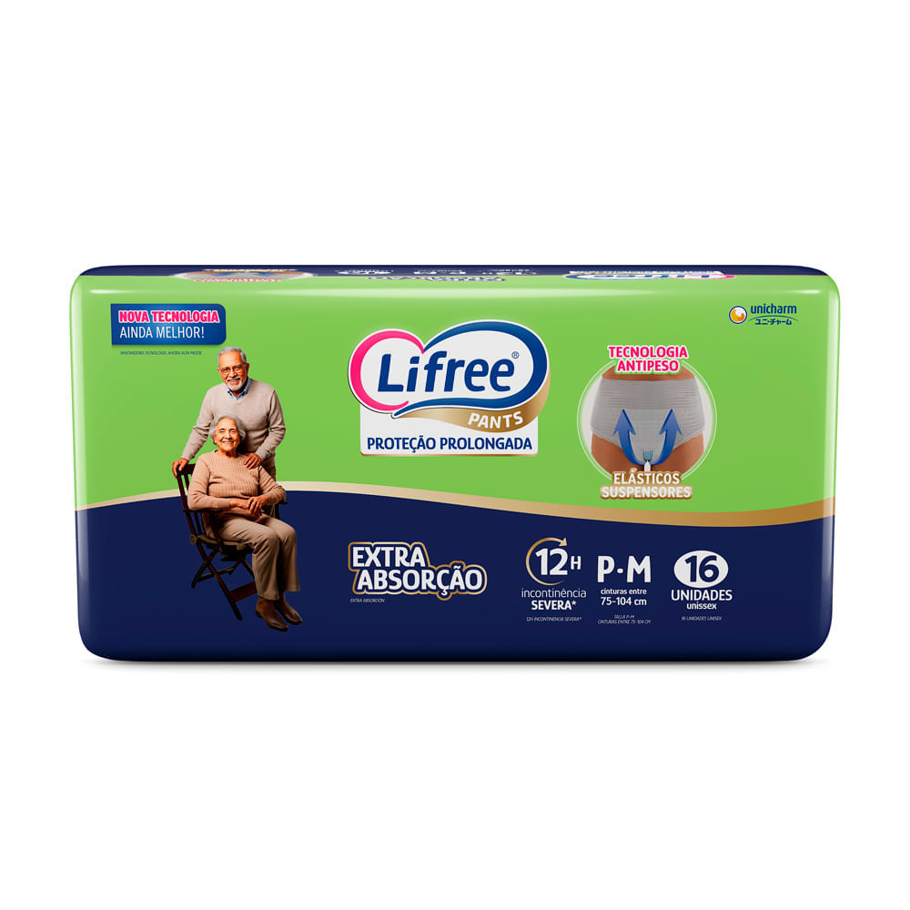 Roupa Íntima Lifree Pants Tamanho P/M Proteção Prolongada Extra Absorção Unissex 16 Unidades