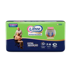 Roupa Íntima Lifree Pants Tamanho P/M Proteção Prolongada Extra Absorção Unissex 16 Unidades