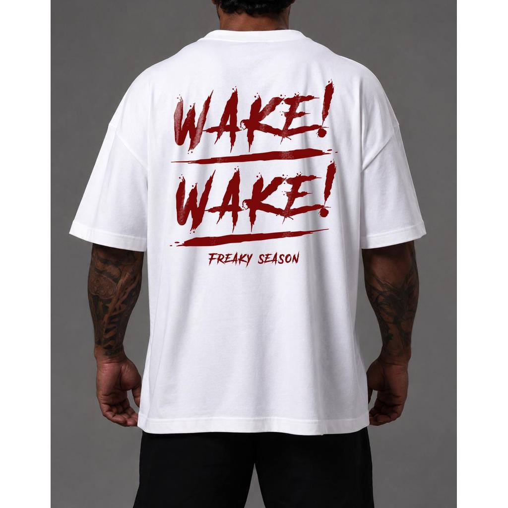 Camiseta Oversized Wake Wake Freaky Season 100% Algodão Unissex Conforto e Versatilidade Streeatwear Fitness Academia